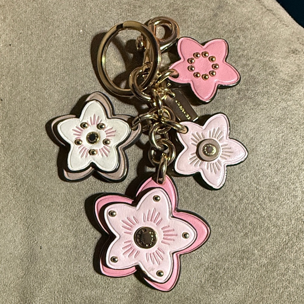 Coach Pink and Brown Floral Key Holder/ bag charm Rare